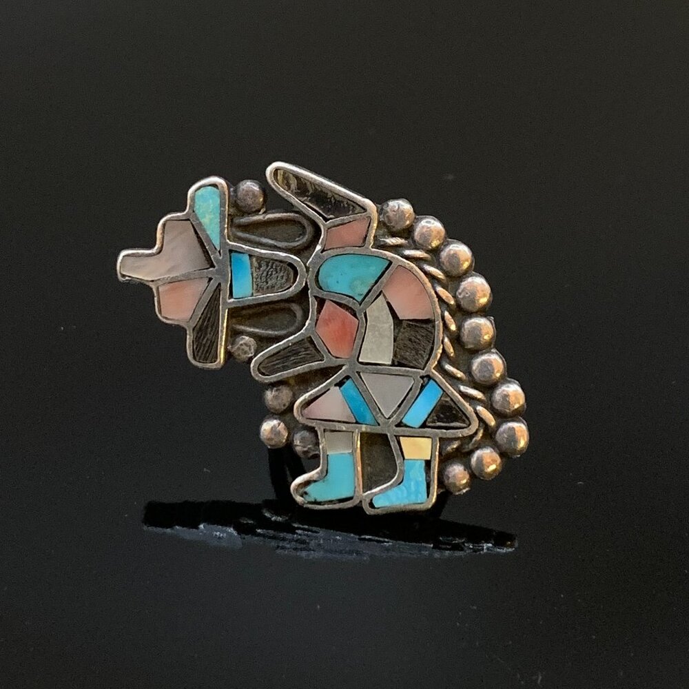 Zuni Rainbow Man Native American Stone Inlay Vtg Kachina Sterling Silver Ring